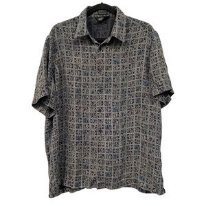 🌻3/$18 or 5/$25🌻J Ferrar Washable Silk Geo Print Short Sleeve Button Up Shirt